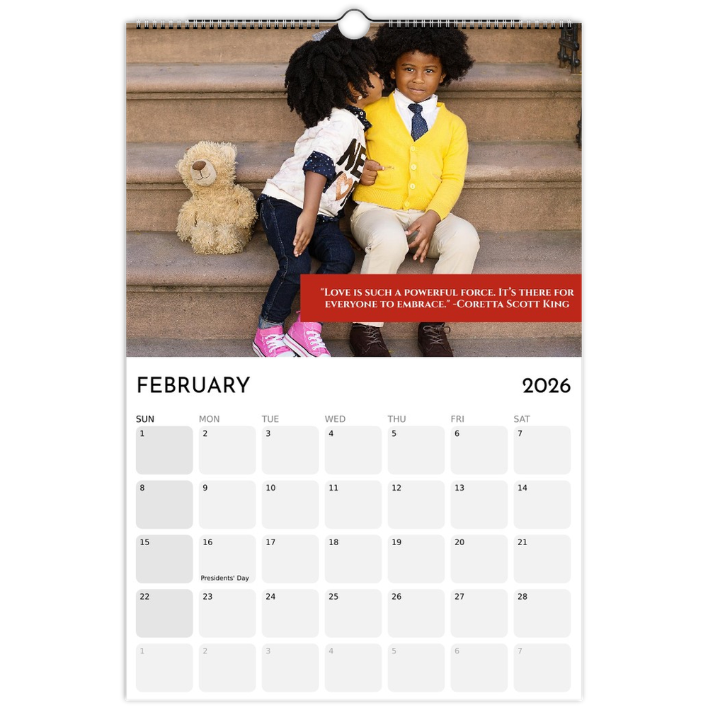 February page of the 2026 CreativeSoul wall calendar