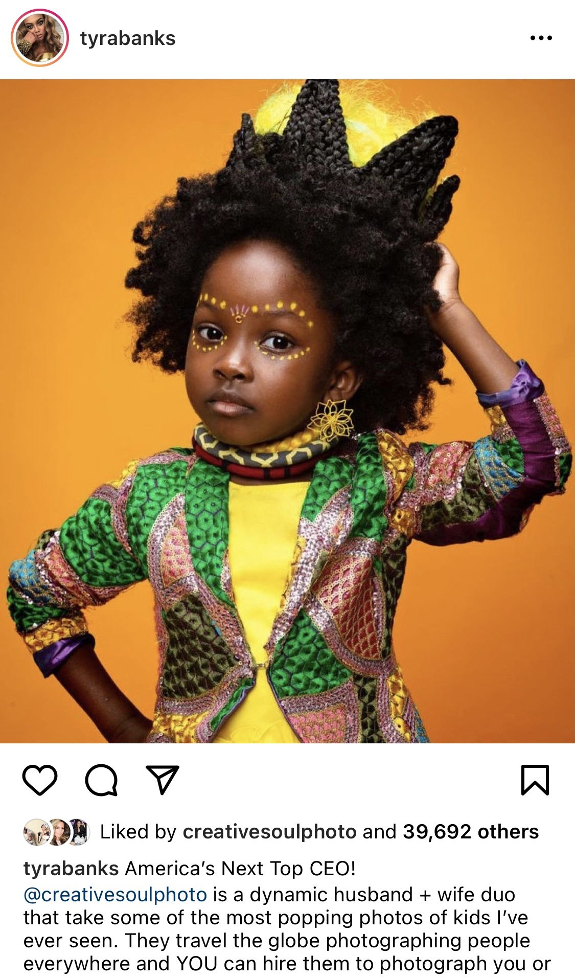 Tyra Banks sharing CreativeSoul's work