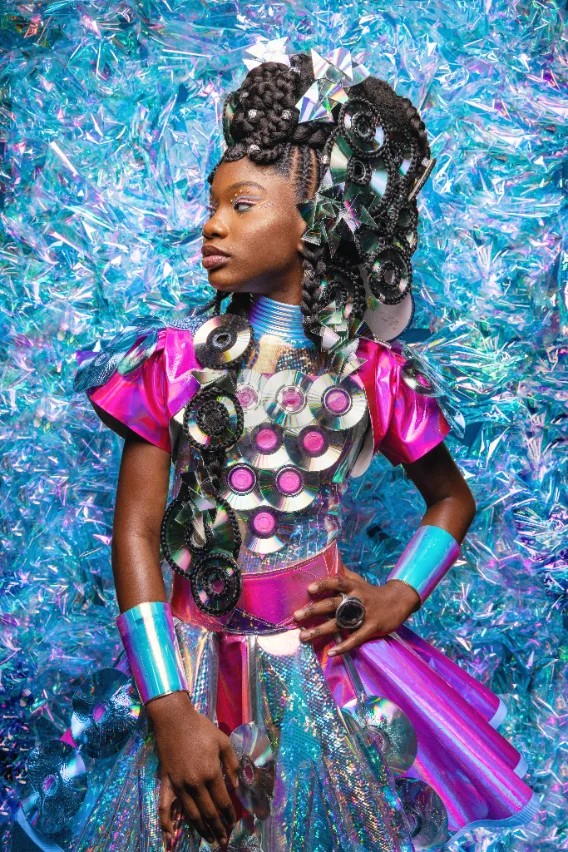 Young model in a metallic pink and black look, CreativeSoul portfolio session