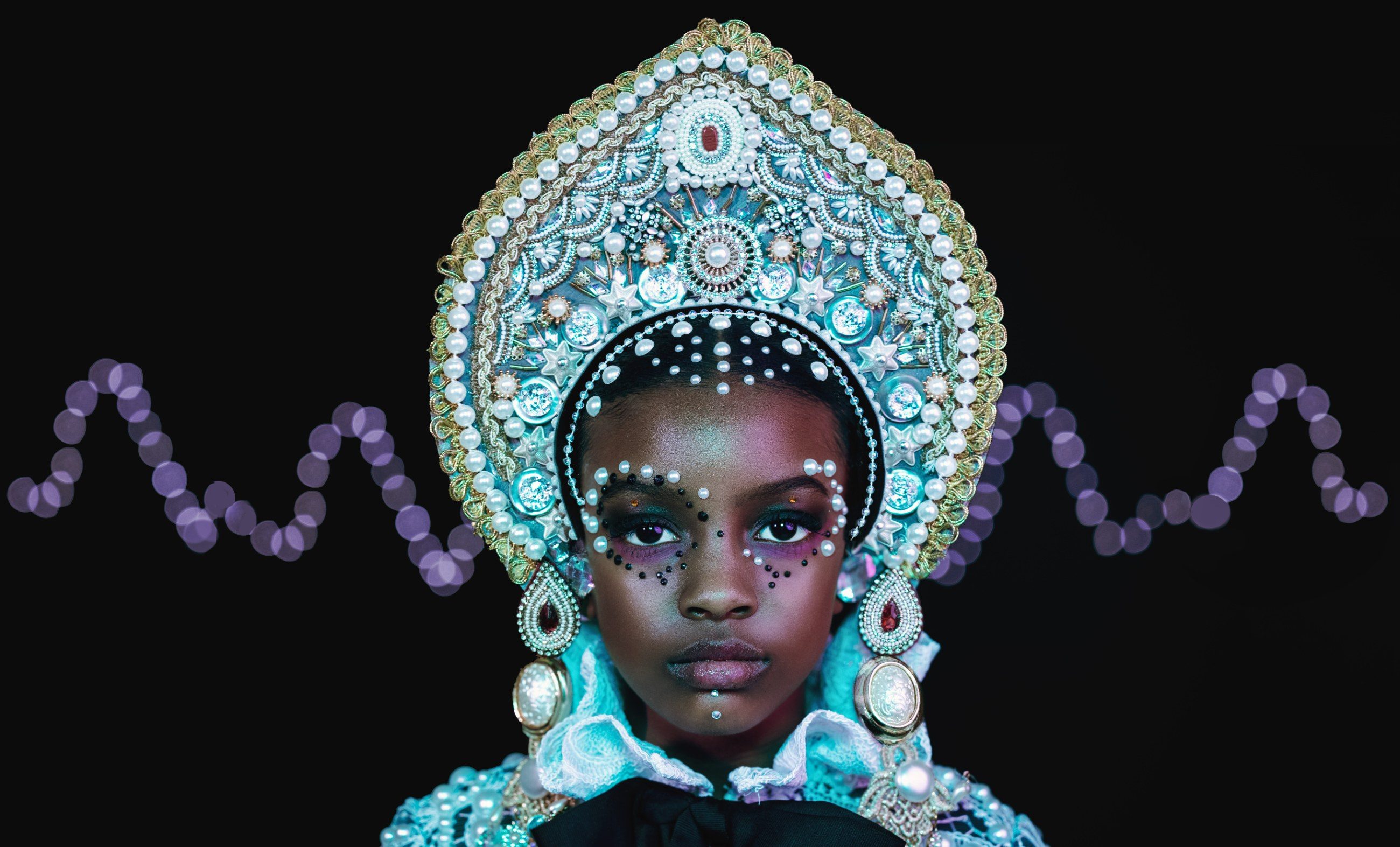 Child in a jewelled kokoshnik headdress, styled portrait by CreativeSoul Photography